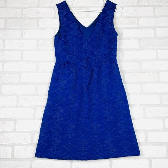 MAEVE - ANTHROPOLOGIE Blue Purple Averie Jacquard Aztec Fit & Flare Dress Size 2 - Picture 5 of 13